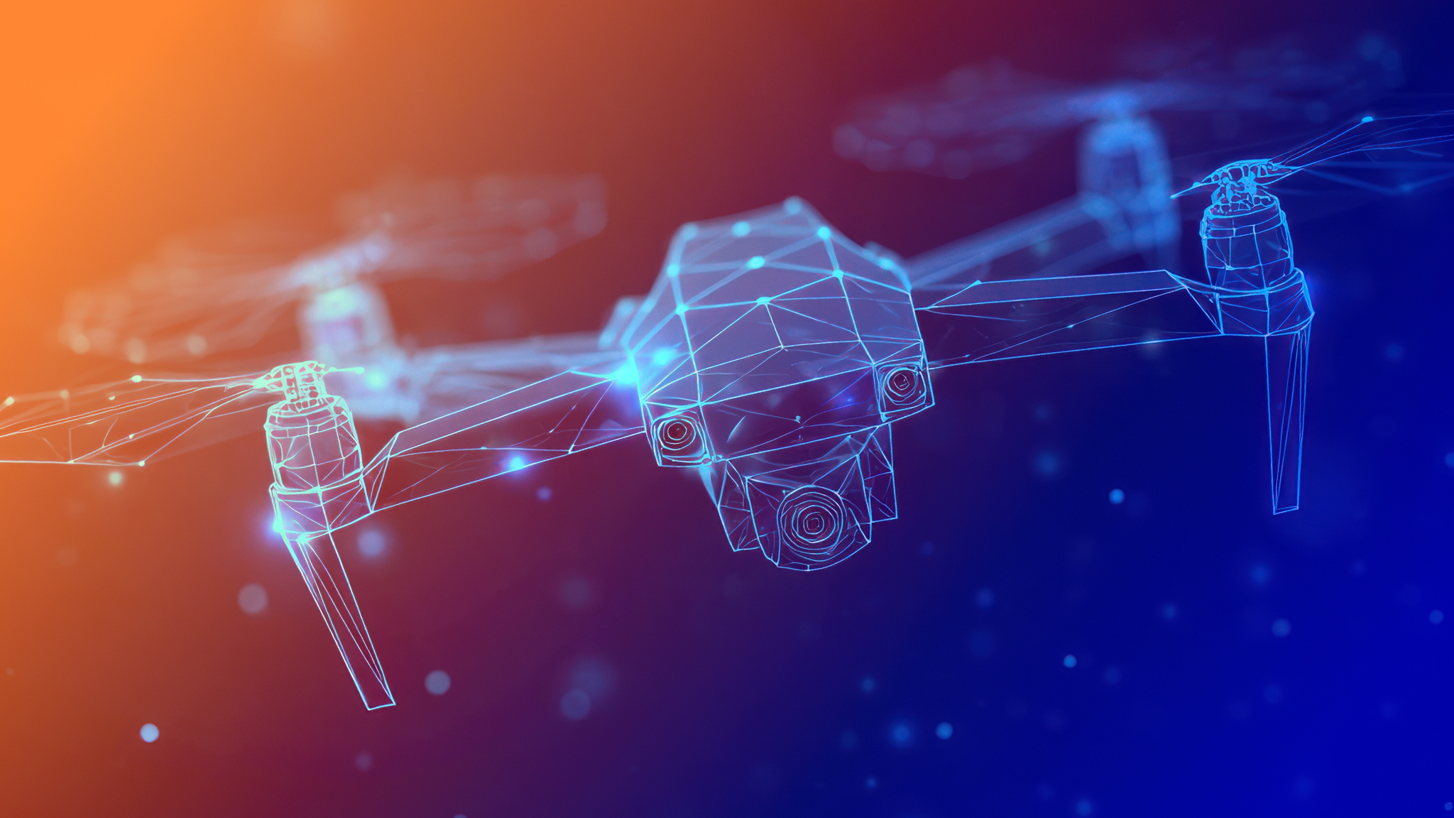 ZeroTier logo next to a wireframe digital drone graphic, illustrating secure edge computing and IoT networking.