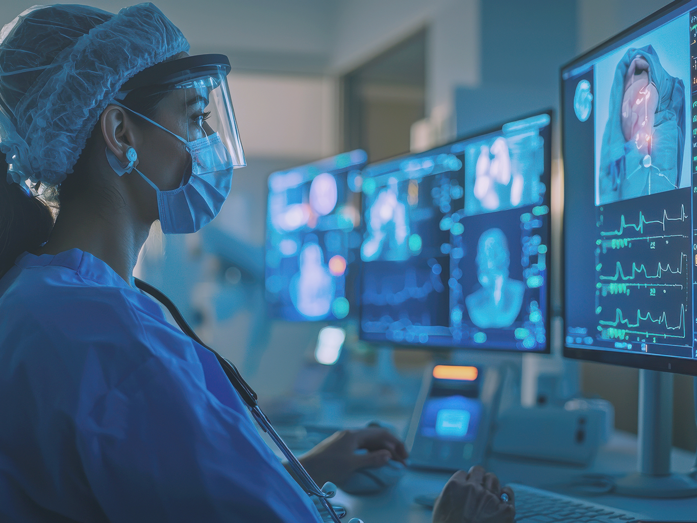 Medical professional monitoring patient vital signs and diagnostics, symbolizing secure remote access for Telemedicine and healthcare systems.