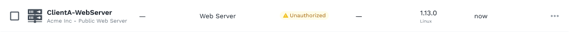 ZeroTier UI showing a Web Server device entry (ClientA-WebServer) with an Unauthorized warning, highlighting the need for security policy enforcement.