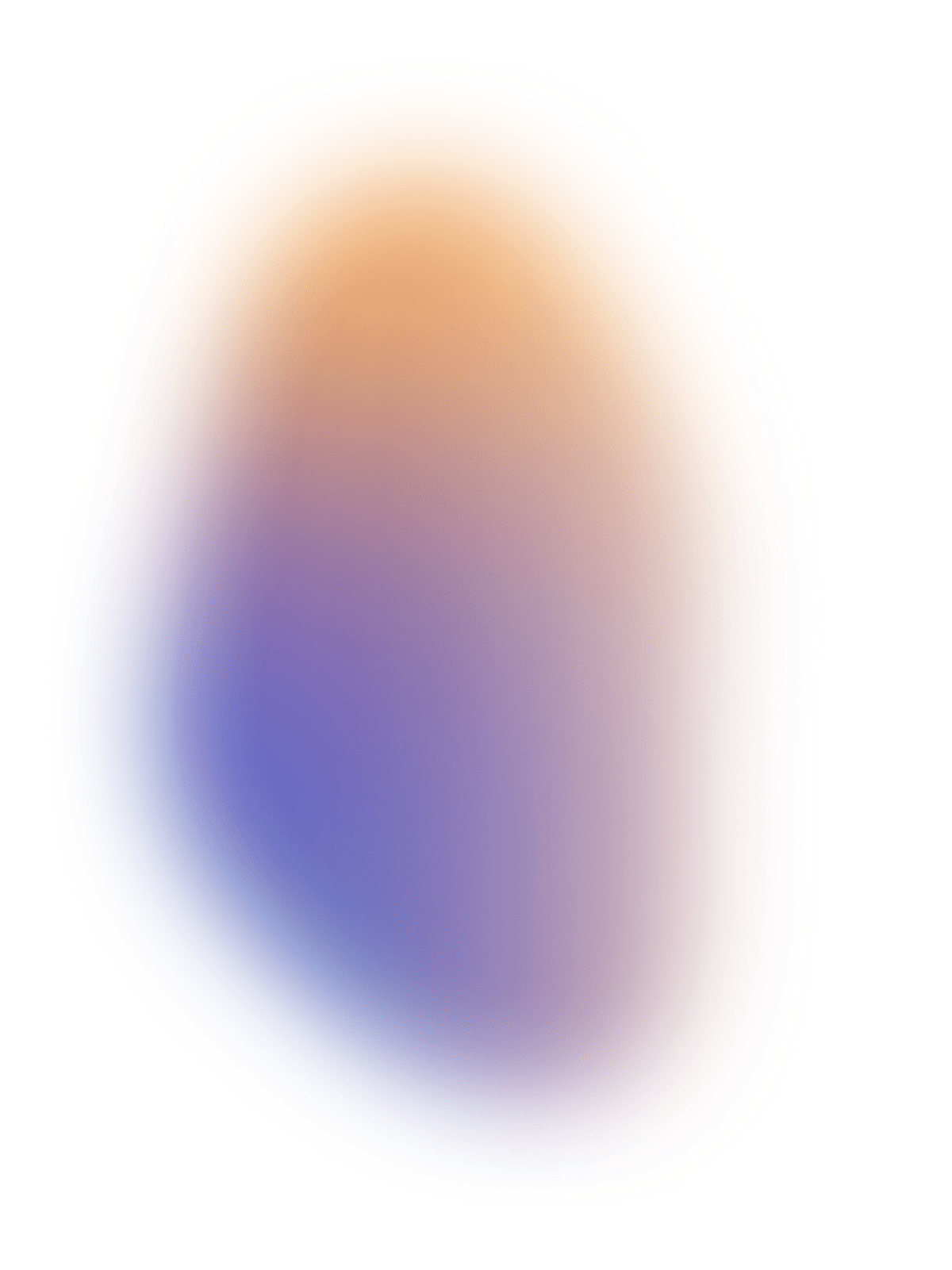 A simple, abstract image featuring a soft, asymmetrical gradient blur shape on a light gray background. The colors transition from orange and amber at the top to a purple and blue hue at the bottom.