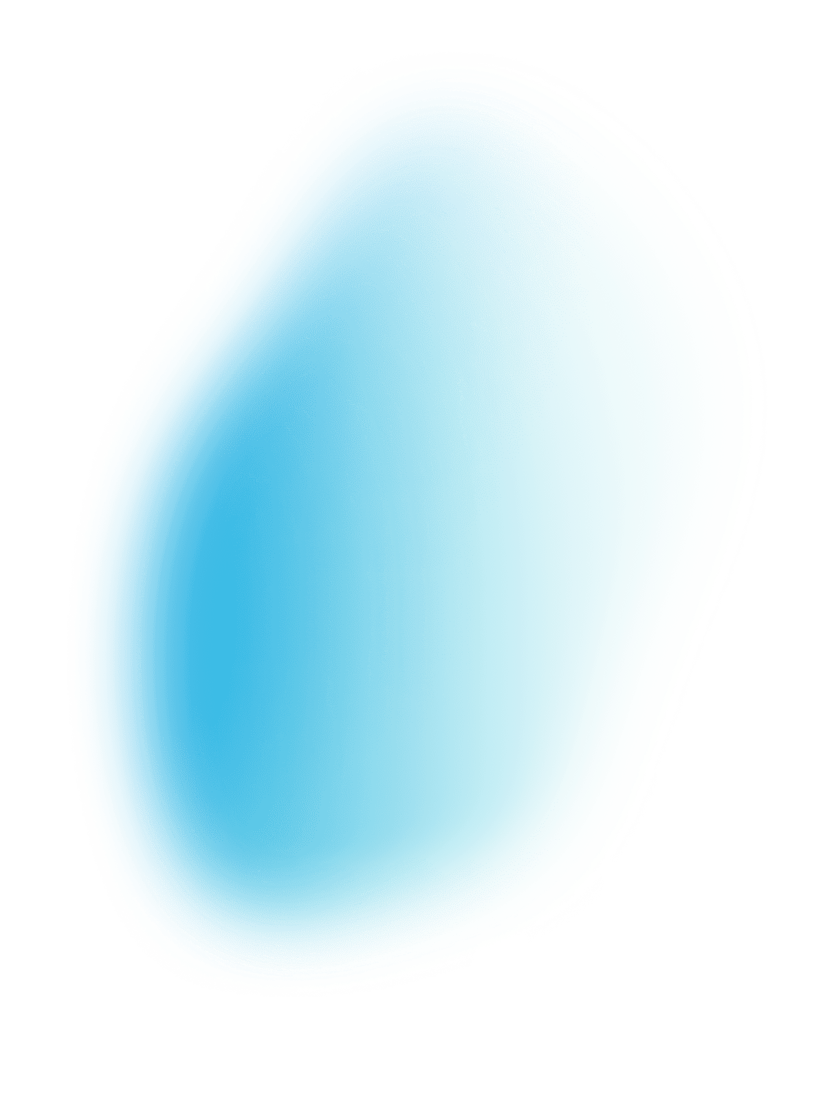 A simple, abstract image featuring a soft, vertically oriented blue and cyan gradient blur shape centered on a plain light gray background.